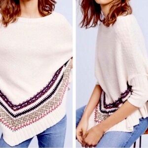 Anthropologie Sleeping on Snow Ivory Embroidered Knitted Poncho Sweater‎ XS NWOT